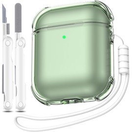 MHYALUDO Compatible with Airpods Case Cover, Compatible with Airpods 1st/2nd Gen (2016/2019), Clear Soft Shockproof Case with Lanyard Cleaning Pen,Green