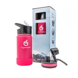 Hydro2go® Stainless Steel Children's Water Bottle, 350 ml Thermal Stainless Steel Drinks Bottle, BPA-Free for Children with 2 Drinking Caps, 100% Leakproof Children's Bottle, Double-Walled Thermos Flask, pink, 350 ml