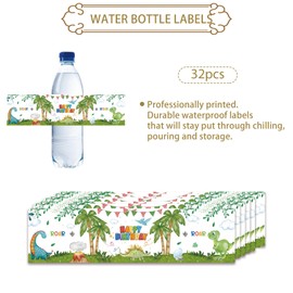 ROSTYAKZ 32pcs Dinosaur Happy Birthday Water Bottle Labels, T-Rex Baby Shower Stickers, Dinosaur Water Bottle Lables for Boy 1st Birthday Party Decoration