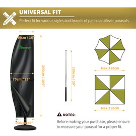 BEEWAY Garden Parasol Cover Waterproof, Outdoor Cantilever Parasol Cover with Zipper and Rod Fit for 2m to 4m Banana Patio Umbrella - 210D Oxford Fabric, Anti-UV , Windproof - 265 x 40/70/50cm
