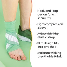 ZenToes Ankle Support Brace for Women and Men, Easy to Use Compression Sleeve with Adjustable Stabilizer Wrap, Wear with Shoes and Socks, Helps Prevent Sprained Ankle Injury - 1 Count (Green, Wide