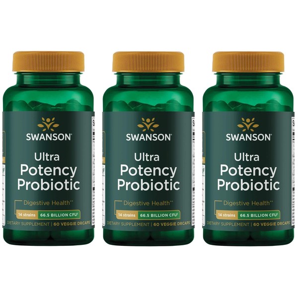 Swanson Ultra Potency Probiotic Digestive Health Immune System Support 66 Billion CFU Prebiotic NutraFlora scFOS 60 DRcaps Veggie Capsules (Caps) (3 Pack)