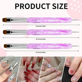 Esclane 2 Way French Nail Brush with Dotting Tool, Purple Marble Acrylic Handle, Nylon Head, Flat Tongue, #14