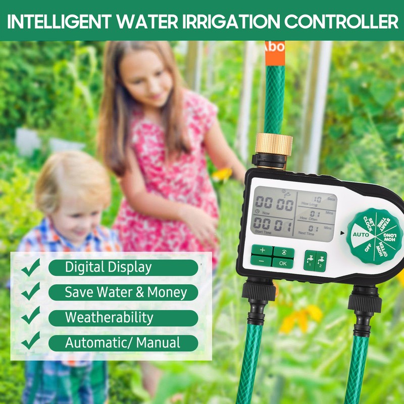 Digital Automatic Watering Timer with 2 Hose Connectors Programmed Garden