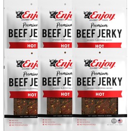 Enjoy Hot Beef Jerky 12 oz (Pack of 6) | Traditional Style | High Protein | Low Fat | Zero Trans Fat | No Preservatives | No MSG | No Nitrites | USA Made | Resealable Bags
