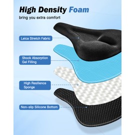 Zacro Bike Seat Cushion - Gel Padded Bike Seat Cover for Men Women Comfort, Extra Soft Exercise Bicycle Saddle Compatible with Peloton, Stationary Spin Cycling Bike, Outdoor & Indoor (11 x 7in)