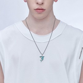 URONE Shark Necklace Sterling Silver Shark Turquoise Pendant Necklace Cool Animal Jewellery for Women Men Shark Lover Surfer