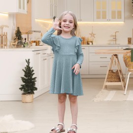 TATAKERI Toddler Baby Girl Dress Long Sleeve Baby Sweater Dress Fall Winter Ruffle Ribbed Knit A-Line Clothes for Little Girl Blue