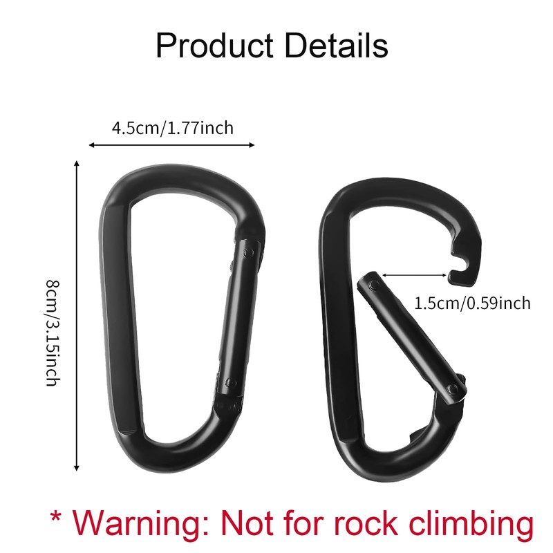 10 Pcs Heavy-Duty Carabiner, D-Shaped Spring Hook, Suitable for Camping,