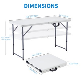 KAIHAOWIN Plastic Folding Table-4ft Portable Table Foldable Legs and Adjustable Height Utility Table for Indoor Outdoor Camping Banquet Party-White