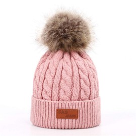 Martin Kench Children's Winter Beanie Hat Scarf Set Winter Hat Loop Scarf Set Children Unisex Knitted Bobble Hat Wool Scarf for Girls Women, pink