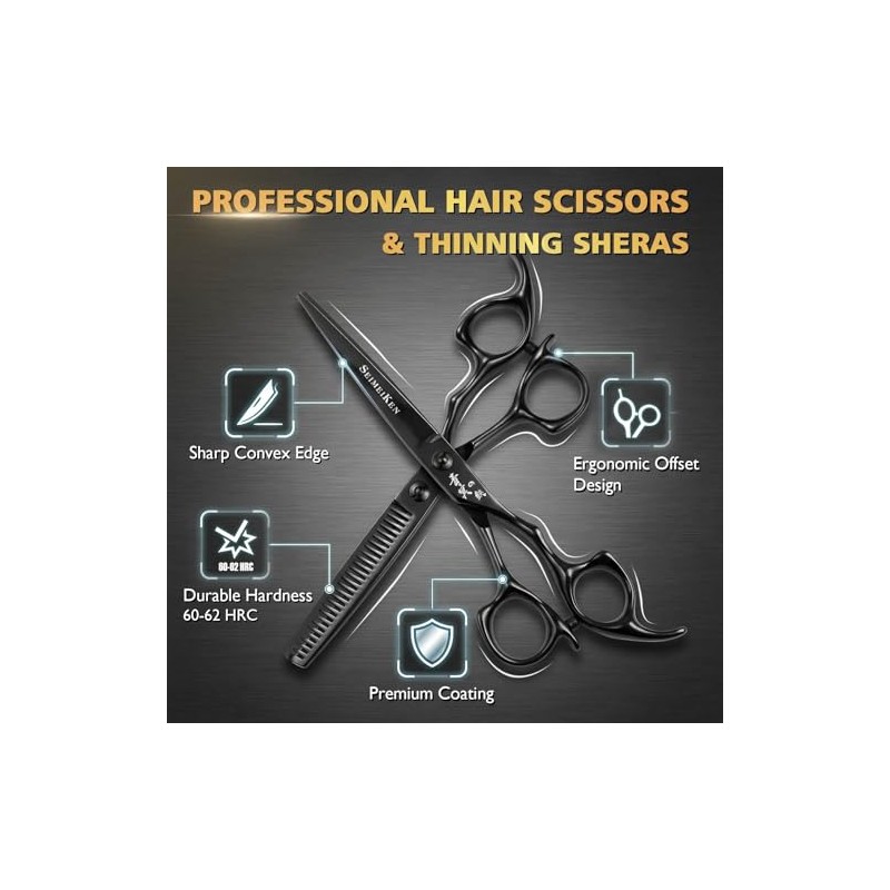 Professional Hair Cutting Scissors 6 Inch with Thinning Scissors for