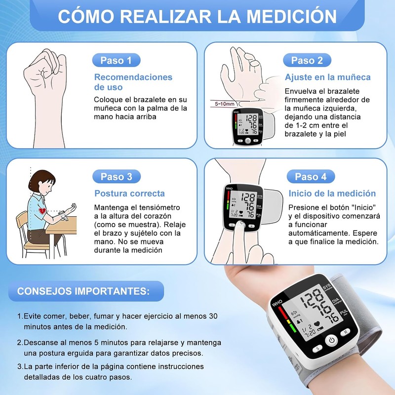 Baumanómetro digital de muñeca con voz en español XYJ, 2