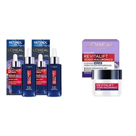 LOREAL PARIS Kit 2 pack sérum Revitalift Retinol puro anti-arrugas 30ml,Blanco  Crema hidratante anti-líneas de expresion Revitalift Ácido...         
