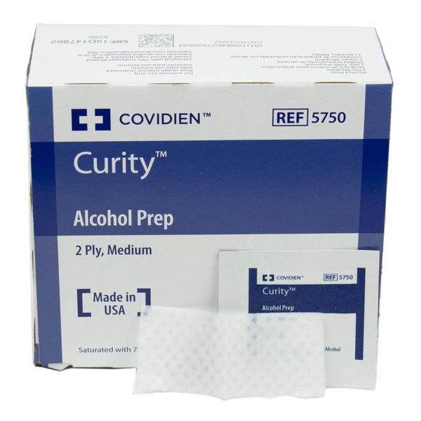 COVIDIEN Curity Alcohol Prep Pads, Sterile, 2-Ply, Medium Size 1.5" x 1", Pack of 200