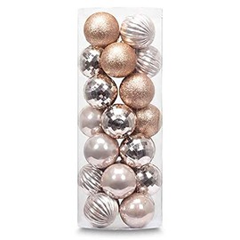 AUXO-FUN - Esfera de Navidad de 4 cm, 28 quilates, irrompibles, 4 acabados clásicos para decoración de árbol de Navidad