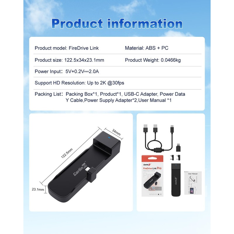 Carlinkit Wireless CarPlay & Android Auto Adapter, FireDrive Link Pro