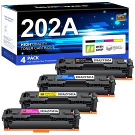 Lamburee 202A Toner Cartridges 4 Pack (with Chip) Replacement for HP 202A CF500A 202X M281fdw Color Laserj Pro MFP M281fdw M281cdw M281fdn M254dw M254 M281 202 Toner Printer