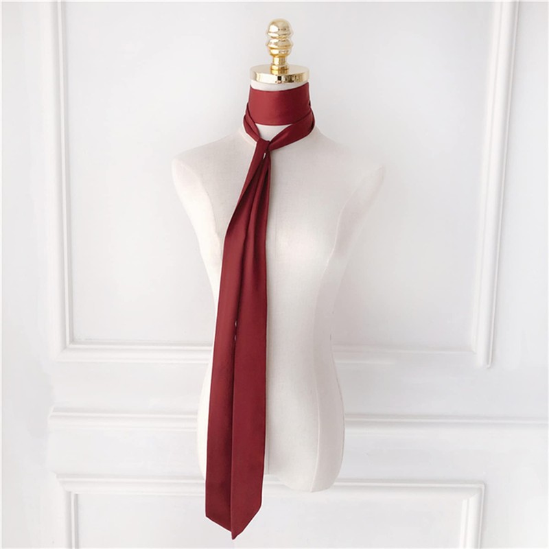 GUZOSJO Solid Color Long Neckerchief Pure Skinny Scarf Necktie Handbag