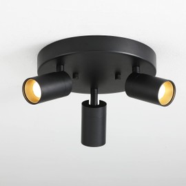 VidaLite Shura - Round 3-Light Black Integrated LED Ceiling Light w/ Rotatable Heads, Adjustable Flush Mount Ceiling Light, 3000K, 1365 Lumens