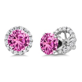Gem Stone King 925 Sterling Silver Stud Earrings with Removable Jackets For Women | Gemstone Birthstone | Round 7MM