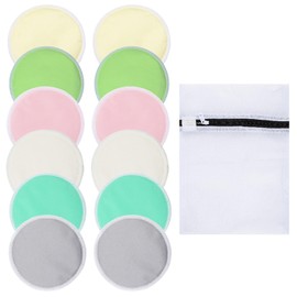 12 Pairs Organic Bamboo Nursing Pads, Reusable Breast Pads for Breastfeeding, Washable Nursing Pads Soft Absorbent Breast Pads Maternity with 1 Mesh Bag (6 Colors)