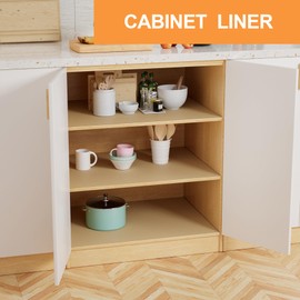 Shelf Liners for Kitchen Cabinets Waterproof - 16 Inch Wide Washable Drawer Liner - 16 in × 25 FT Khaki Non-Adhesive Easy to Cut Cupboard Liner for Pantry Shelves