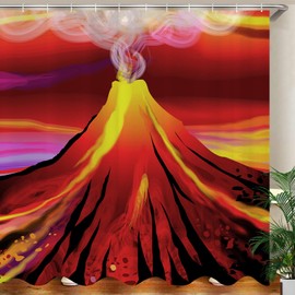 JOOCAR Design Shower Curtain, Volcano with Smoke Vibrant Abstract Eruption Scenery, Waterproof Cloth Fabric Bathroom Decor Set with Hooks
