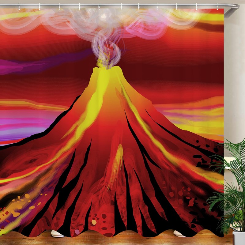 JOOCAR Design Shower Curtain, Volcano with Smoke Vibrant Abstract Eruption