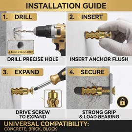 100Pcs 6x14mm Short Expansion Screw Set, Expansion Anchors Screw Repair Kit Hinge Repair Screw & Expansion Anchor, Cabinet Door Hinge Repair & Stripped Thread Restoration, Screw Hole Repair Kit