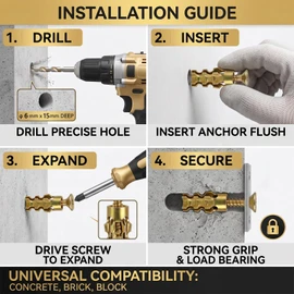 100Pcs 6x14mm Short Expansion Screw Set, Expansion Anchors Screw Repair Kit Hinge Repair Screw & Expansion Anchor, Cabinet Door Hinge Repair & Stripped Thread Restoration, Screw Hole Repair Kit