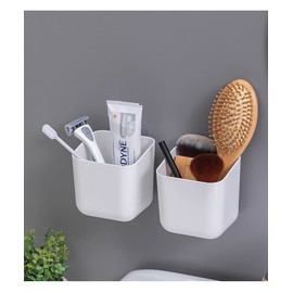 Wall Mounted Toothbrush Holder Adhesive Shelf Bathroom Shower Organizer Wall Storage Holder for Tooth Brush,Electric Toothbrush,Toothpaste,Razor,Makeup Brush,Set of 2