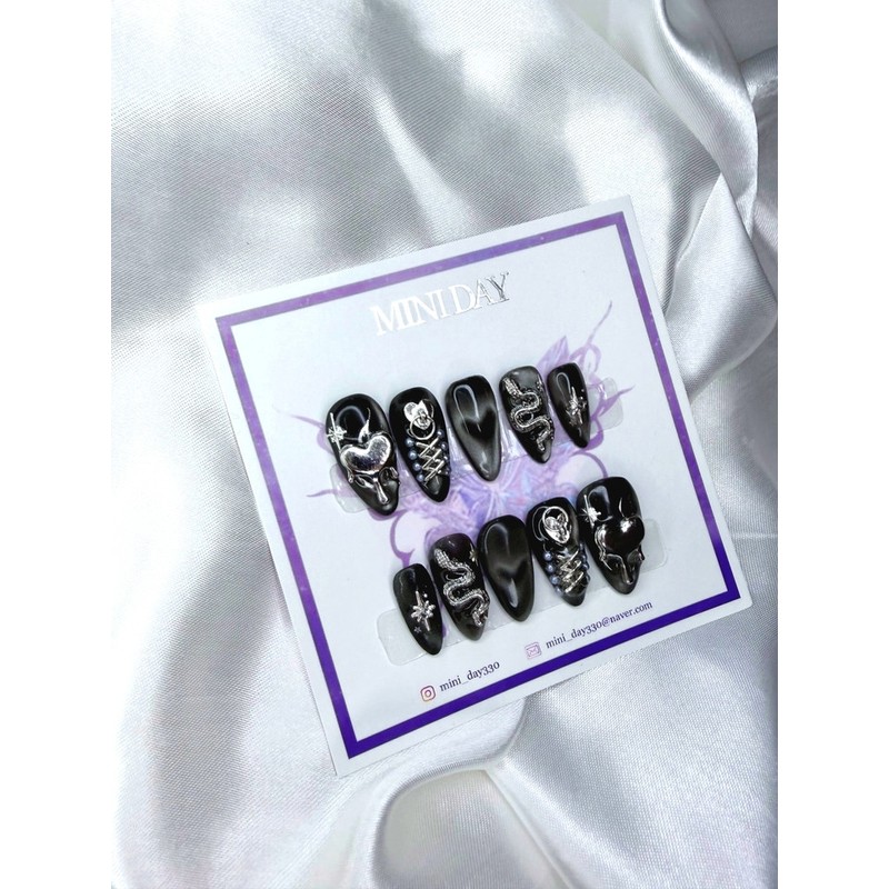Black Punk Core Nail Tips - Long Ballerina / 블랙