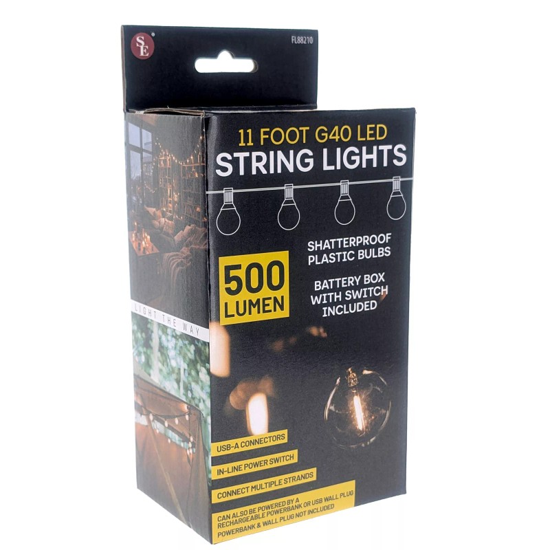 Sona Enterprises 11 Foot/500 Lumen G40 LED String Lights,Shatter