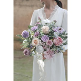 Koroni Flowers Purple Artificial Flowers Combo Box Set Fake Flowers Bulk Flower Leaf with Stems for DIY Wedding Bouquets Centerpieces Baby Shower Party Home Decorations