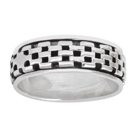 Silverly Women's Men's 925 Sterling Silver Brick Pattern Stone Wall Spinning Band Spinner Ring