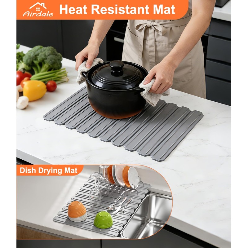 Foldable Dish Drying Mat, 16 x 24 inches, Grey