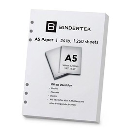 Bindertek 24 lb. A5 Size 5.83" x 8.27" 6-Hole Punched Paper, Ream of 250 Sheets, 96 Brightness, 90 gsm, For Filofax, Kikki K., Mulberry and other Journals and Diaries, Acid Free Archival Quality