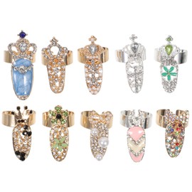 10pcs Fingernail Rings Jewelry Women Crystal Fingertip Rings Knuckle Nail Ring Cover Nail Art Charm for Nail Decoration