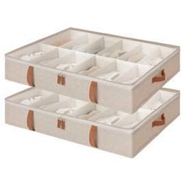 StorageWorks Under Bed Shoe Storage Organizer, Underbed Shoes Container with Adjustable Dividers, Shoe Storage Basket with Cover, Brown, 2-Pack, Space-Saving Shoe Box Fits up to 24 Pairs