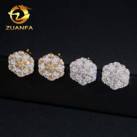 Gra Certificate Flower Cluster Moissanite Earrings 925 Sterling Silver Moissanite Iced Out Earrings for Men and WomenSize: 12*13.5mm, Color: Silver