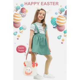 Lofytain Easter Basket Bags,Easter Eggs-Gift Baskets for Kids,Bunny Tote Bag Bucket for Easter Eggs,Toys, Candy,Gifts (Vintage Red Bunny)