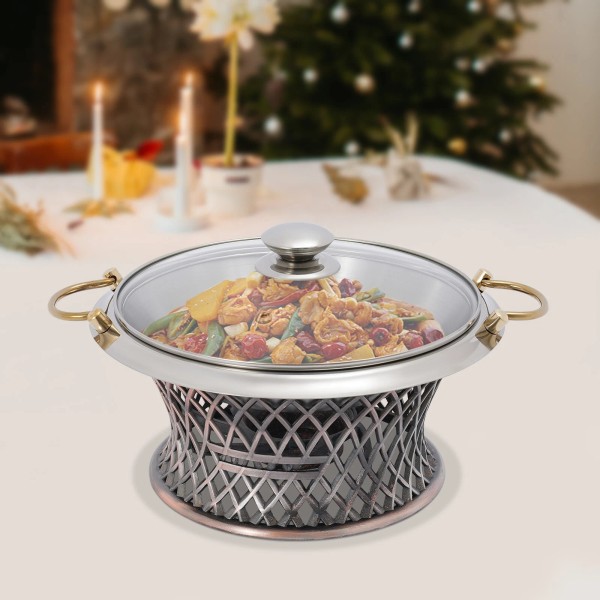Unbranded Buffet Chafing Dish Bronze Round Chafing Dish Chafing Dish