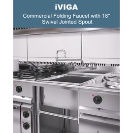 iVIGA Commercial Sink Folding Faucet with 18" Swivel Jointed Spout, Wall Mount Kitchen Pot Filler Faucet 8" Center, Dual Handles Brass Utility Faucet with Double Joint Swing Arms for Restaurant Sink