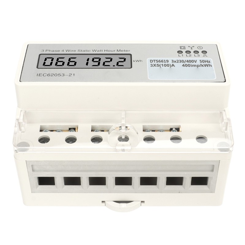 Electric 3 Phase 4 Wire Energy Meter Guide Rail LCD
