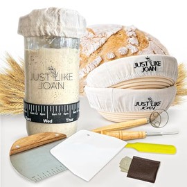 Sourdough Starter Kit – Ultimate Sourdough Bread Baking Supplies w/Sourdough Starter Jar & Banneton Basket- Easy Cleaning Sourdough Proofing Baskets - Bread Lame Dough Whisk
