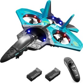 4DRC V17 Remote Control Plane RC Airplanes 2.4GHz 6CH EPP RC Plane 4 Motor RC Aircraft Toys for Adult Kids with Function Gravity Sensing Stunt Roll Cool Light RC Planes Airplanes - Specification: Blue +2 battery