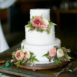 Rinlong Decoración para tartas, flores rosas, decoración para tartas, decoración de tartas de boda, decoración de flores para bautizo, decoración de tartas para niña