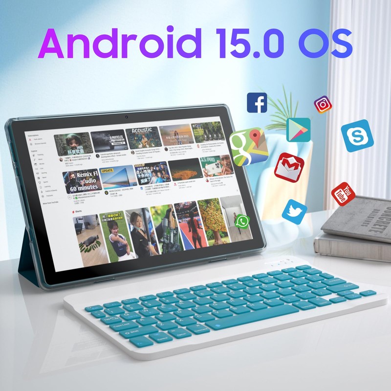 RUIQIAI Tablet Android 15, 2 in 1 Tablets 10 inch