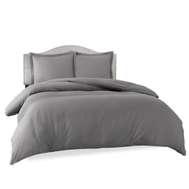 Clara Clark Duvet Cover Ultra Soft Double Brushed Microfiber - Comforter Cover with Button Closure and 2 Pillow Shams, Gray, Queen - 90"x90"